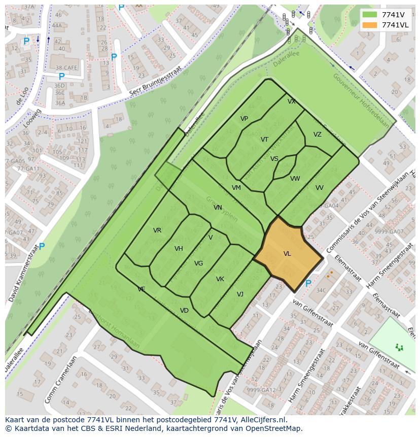 Afbeelding van het postcodegebied 7741 VL op de kaart.