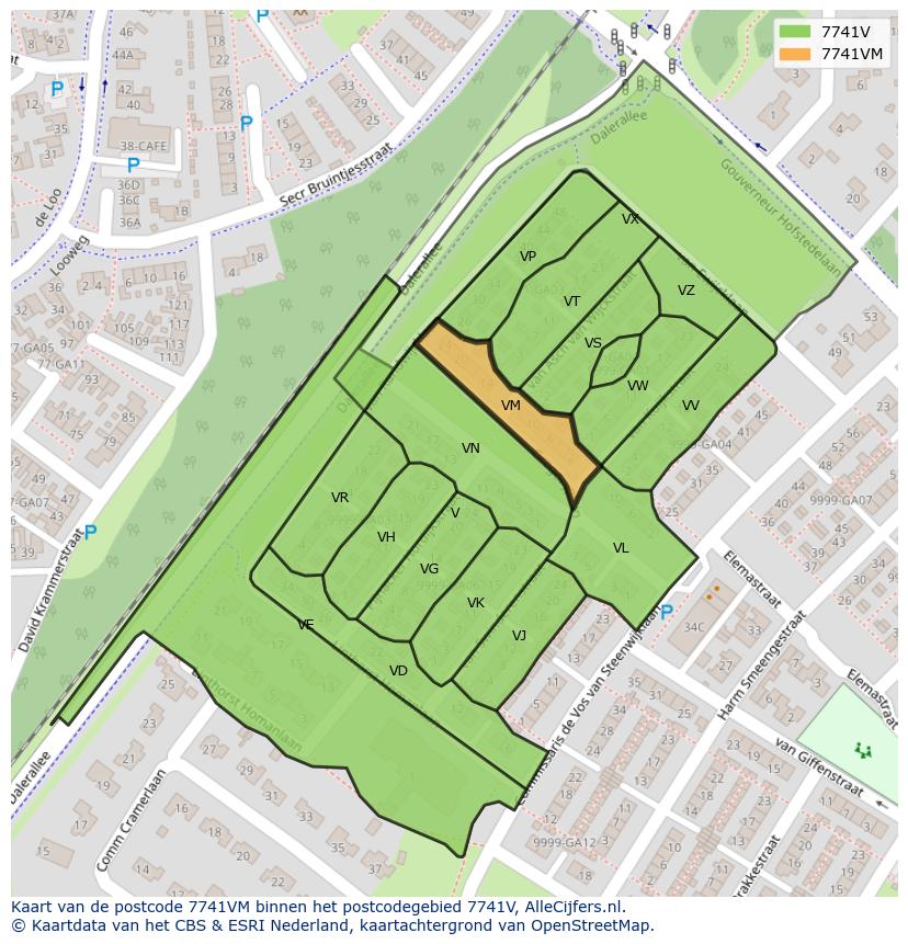 Afbeelding van het postcodegebied 7741 VM op de kaart.