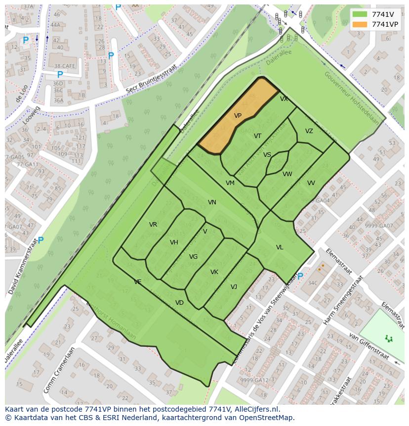 Afbeelding van het postcodegebied 7741 VP op de kaart.