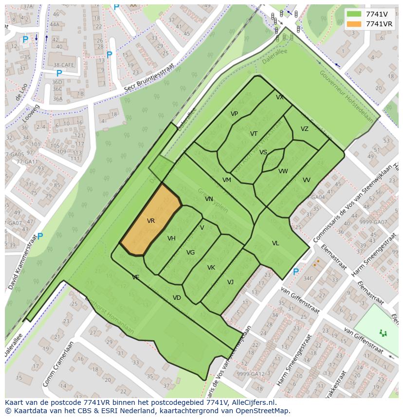 Afbeelding van het postcodegebied 7741 VR op de kaart.