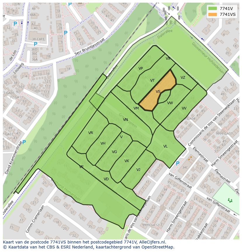 Afbeelding van het postcodegebied 7741 VS op de kaart.