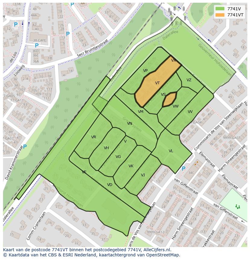 Afbeelding van het postcodegebied 7741 VT op de kaart.