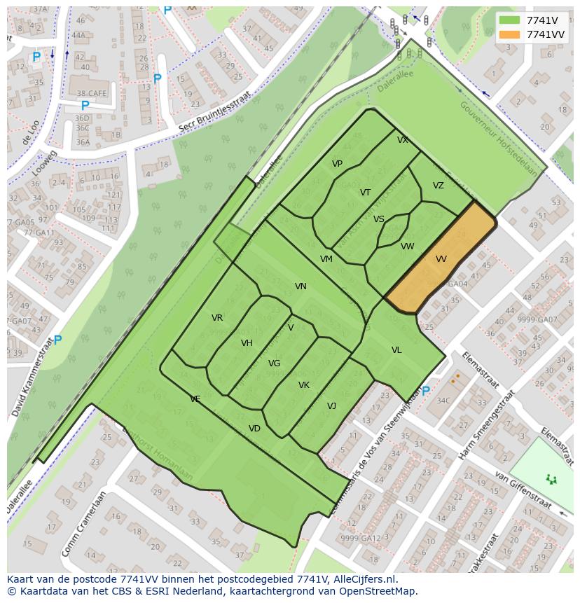 Afbeelding van het postcodegebied 7741 VV op de kaart.