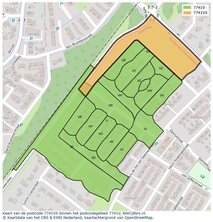 Afbeelding van het postcodegebied 7741 VX op de kaart.