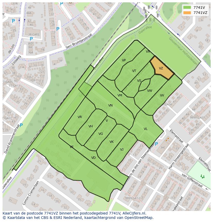 Afbeelding van het postcodegebied 7741 VZ op de kaart.