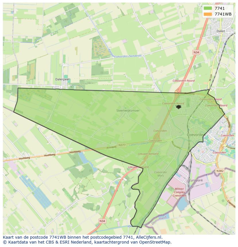 Afbeelding van het postcodegebied 7741 WB op de kaart.
