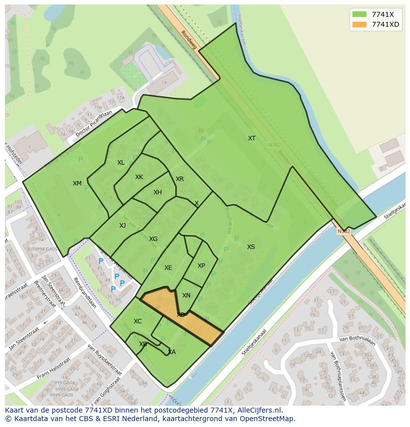 Afbeelding van het postcodegebied 7741 XD op de kaart.