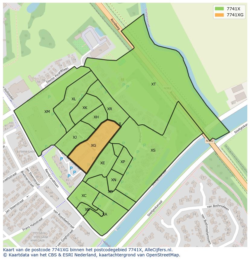 Afbeelding van het postcodegebied 7741 XG op de kaart.