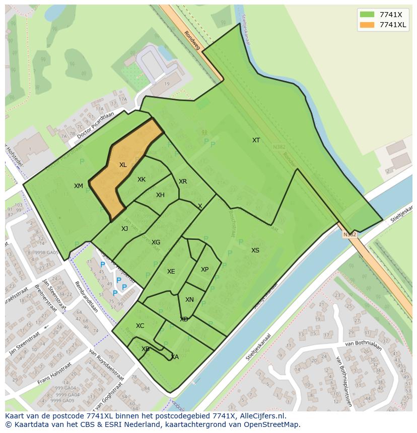 Afbeelding van het postcodegebied 7741 XL op de kaart.