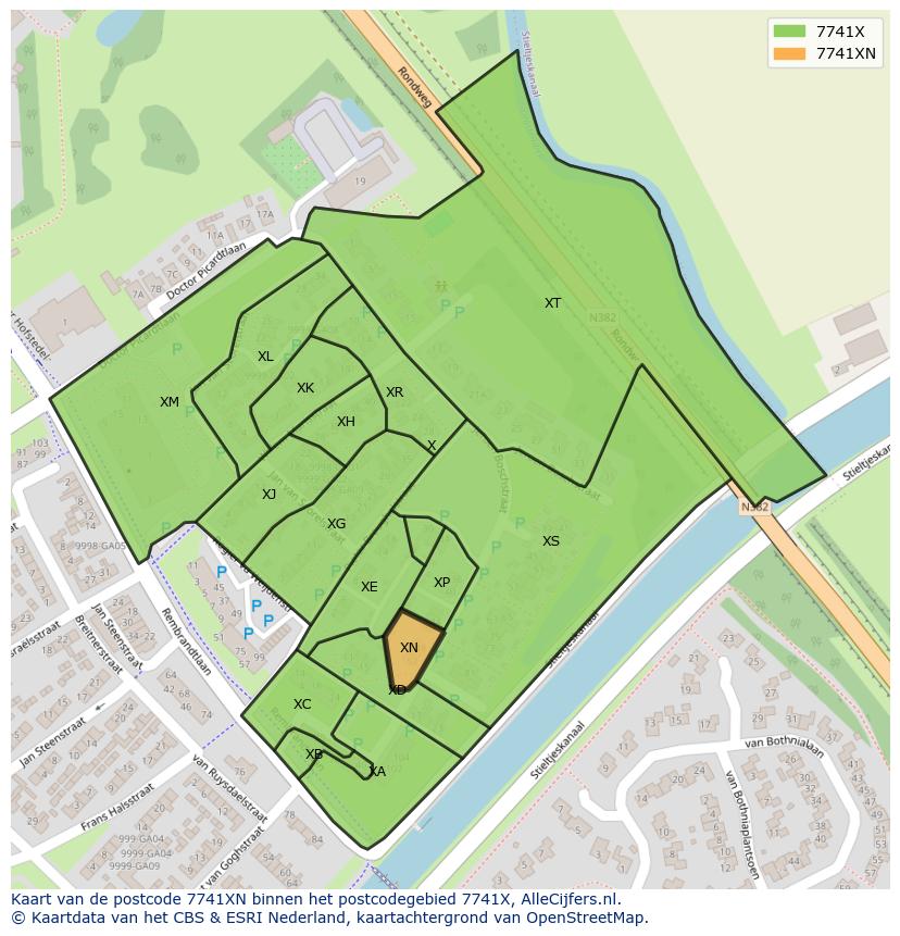 Afbeelding van het postcodegebied 7741 XN op de kaart.