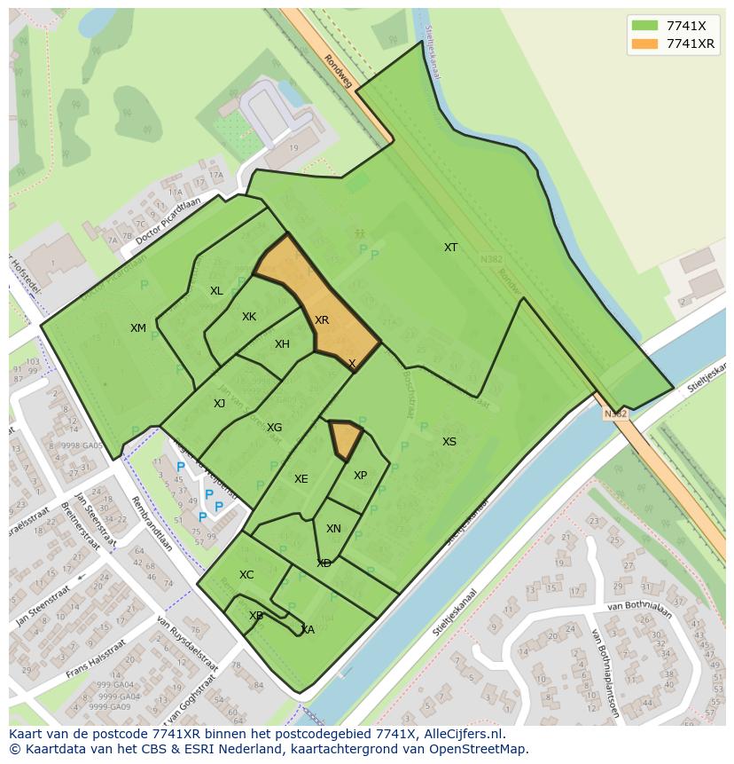 Afbeelding van het postcodegebied 7741 XR op de kaart.