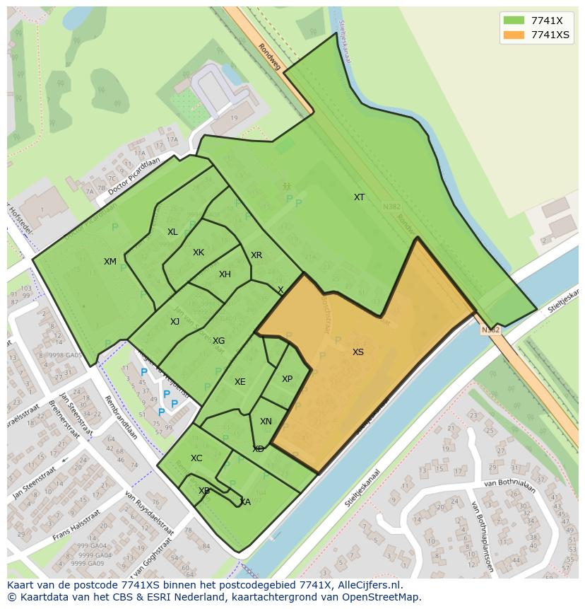 Afbeelding van het postcodegebied 7741 XS op de kaart.