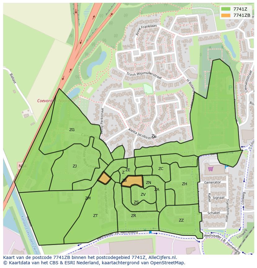 Afbeelding van het postcodegebied 7741 ZB op de kaart.
