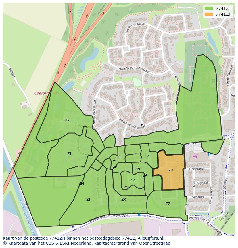 Afbeelding van het postcodegebied 7741 ZH op de kaart.