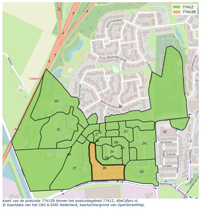 Afbeelding van het postcodegebied 7741 ZR op de kaart.