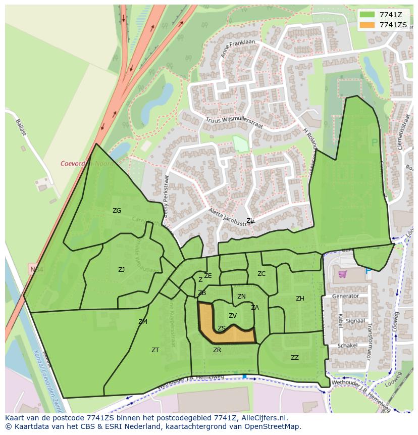 Afbeelding van het postcodegebied 7741 ZS op de kaart.