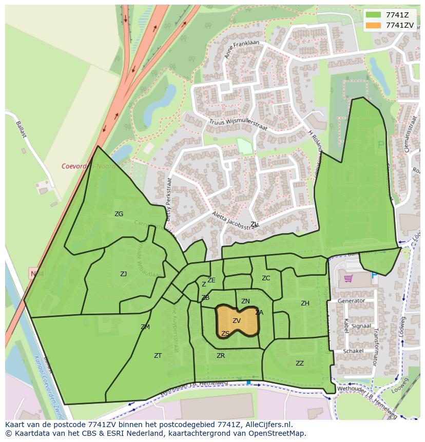 Afbeelding van het postcodegebied 7741 ZV op de kaart.
