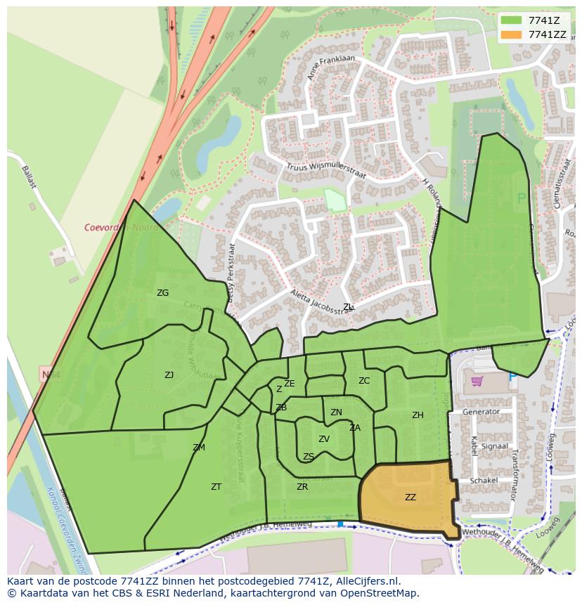 Afbeelding van het postcodegebied 7741 ZZ op de kaart.