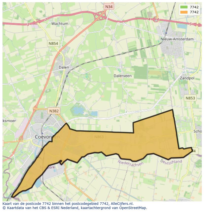 Afbeelding van het postcodegebied 7742 op de kaart.