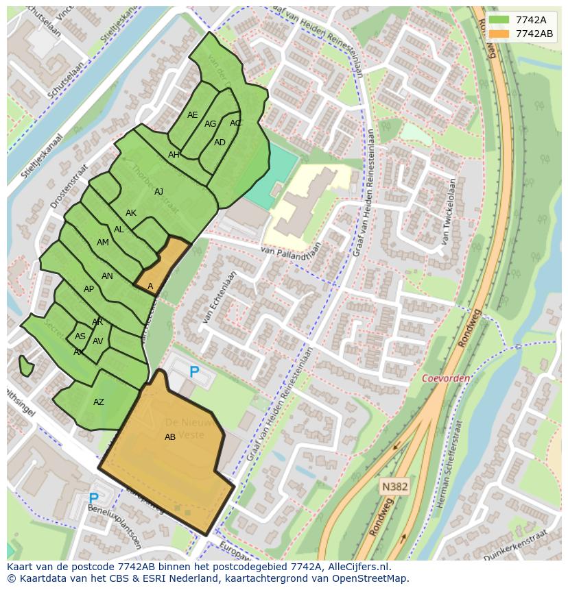 Afbeelding van het postcodegebied 7742 AB op de kaart.
