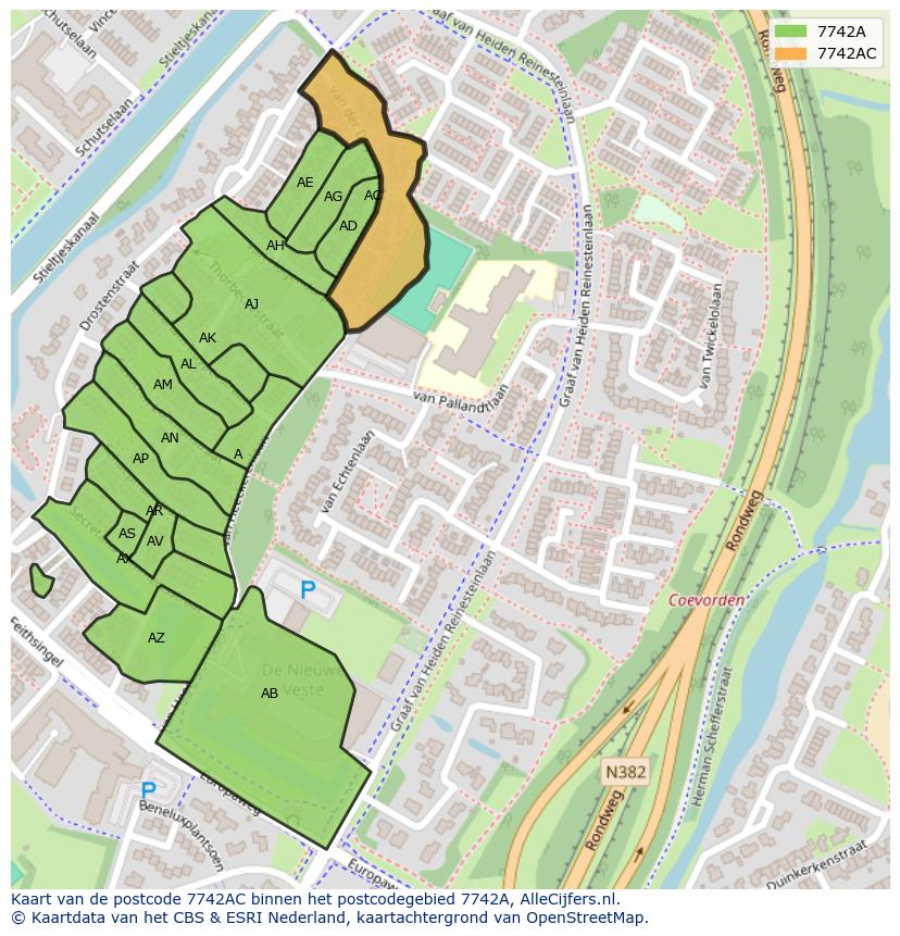 Afbeelding van het postcodegebied 7742 AC op de kaart.