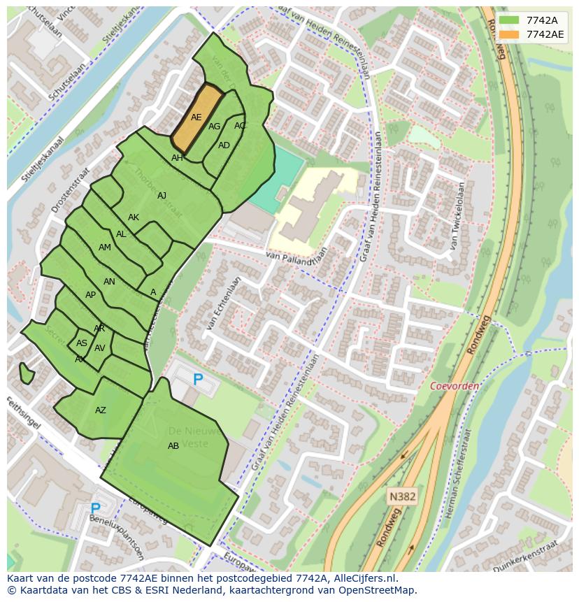 Afbeelding van het postcodegebied 7742 AE op de kaart.