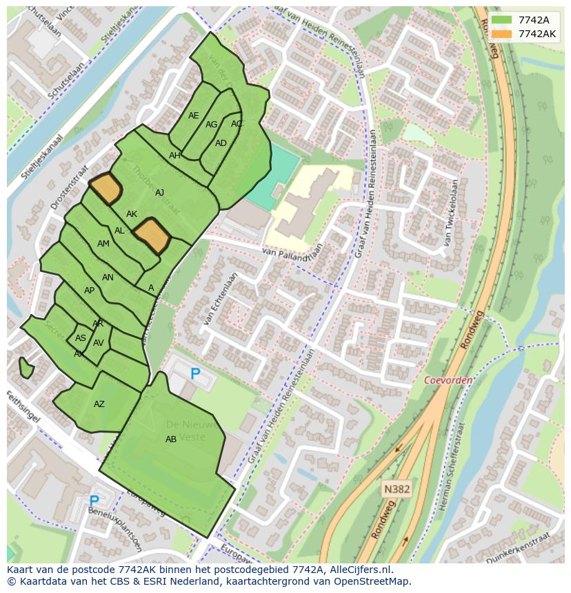 Afbeelding van het postcodegebied 7742 AK op de kaart.