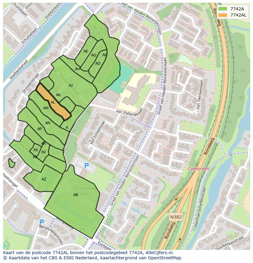 Afbeelding van het postcodegebied 7742 AL op de kaart.
