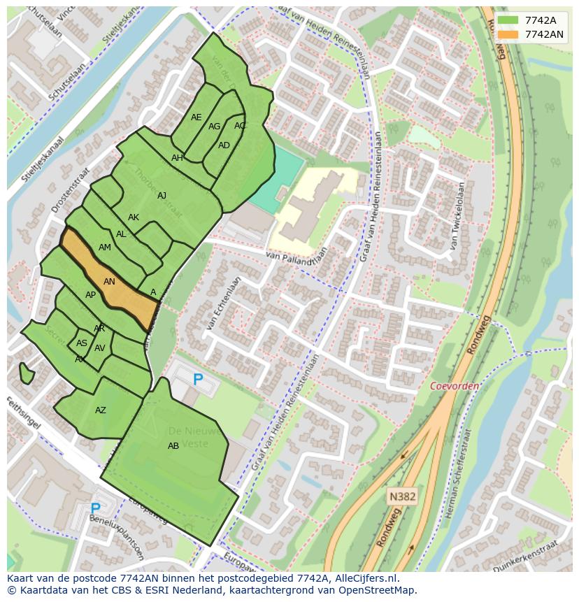 Afbeelding van het postcodegebied 7742 AN op de kaart.