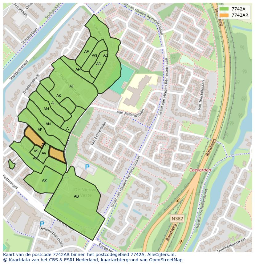 Afbeelding van het postcodegebied 7742 AR op de kaart.