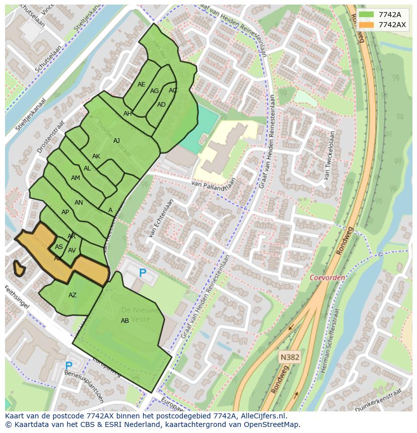Afbeelding van het postcodegebied 7742 AX op de kaart.