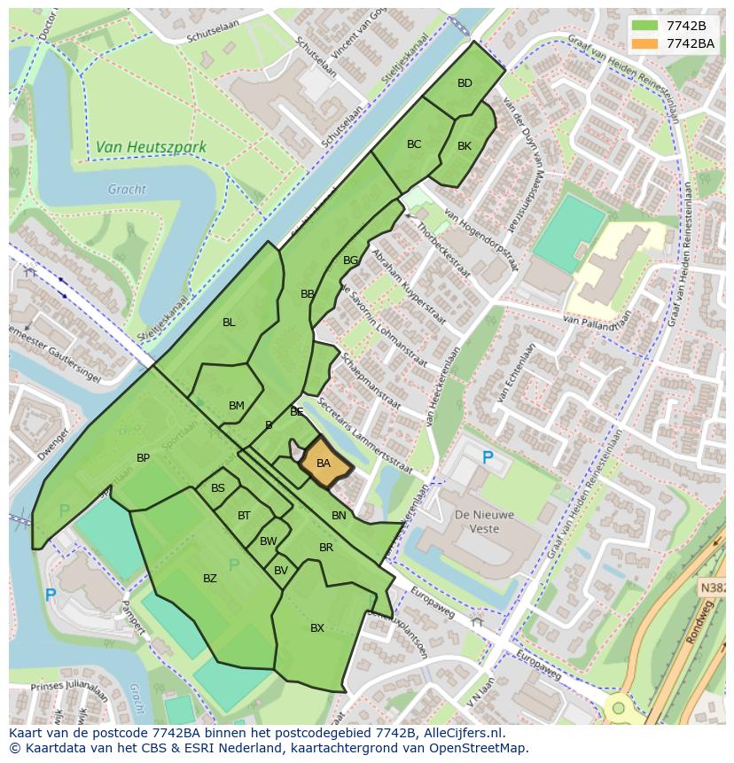 Afbeelding van het postcodegebied 7742 BA op de kaart.