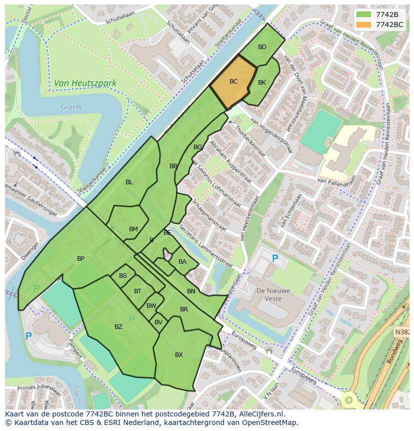 Afbeelding van het postcodegebied 7742 BC op de kaart.