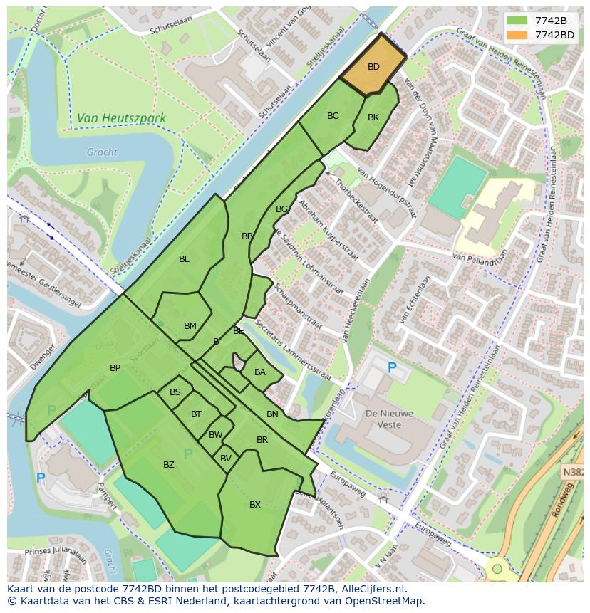 Afbeelding van het postcodegebied 7742 BD op de kaart.