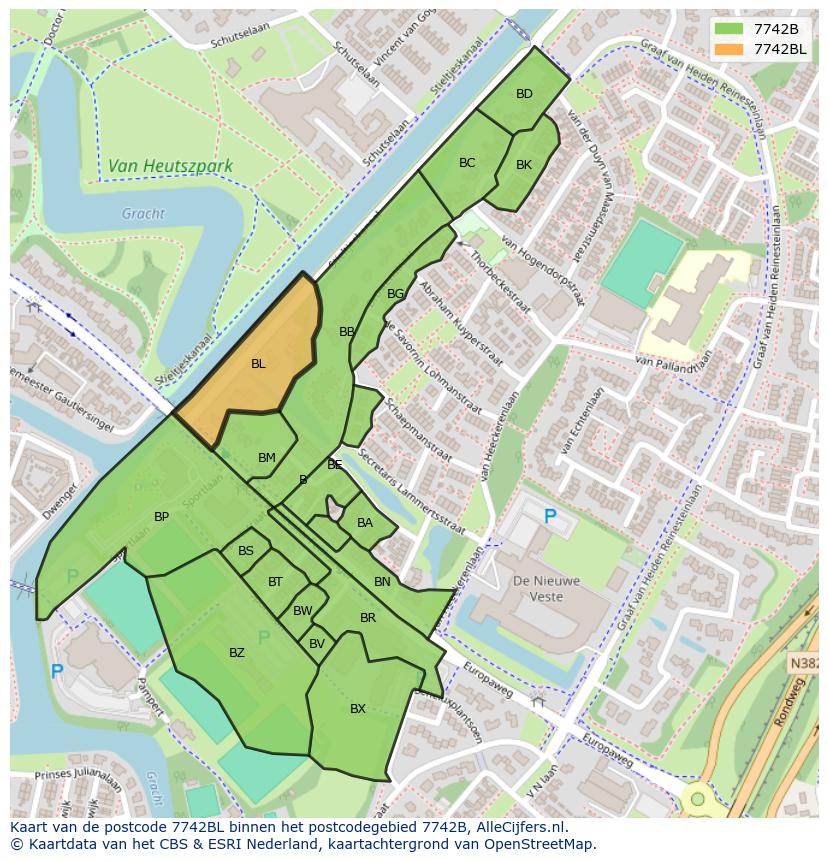 Afbeelding van het postcodegebied 7742 BL op de kaart.