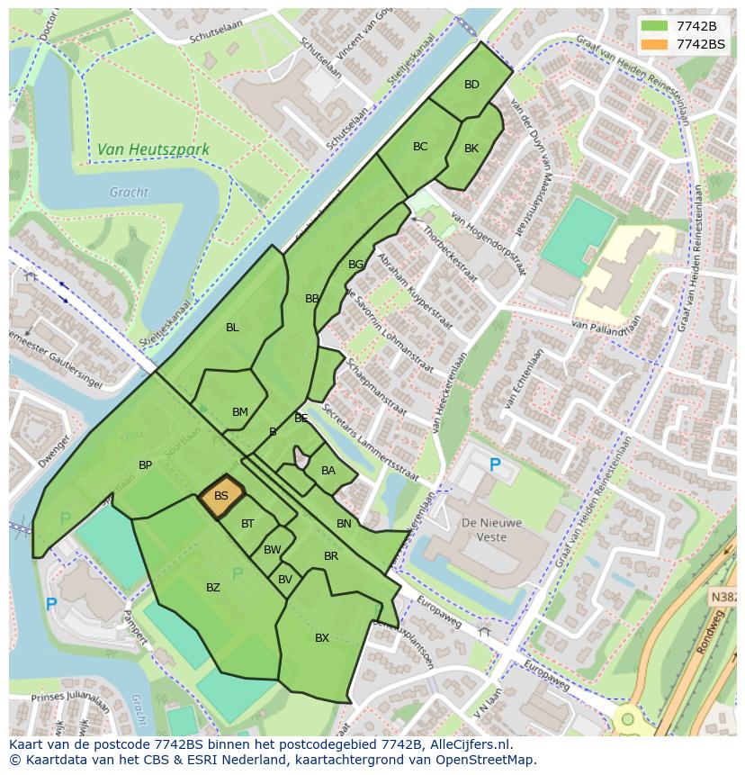 Afbeelding van het postcodegebied 7742 BS op de kaart.