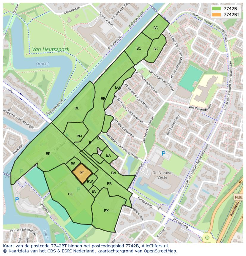 Afbeelding van het postcodegebied 7742 BT op de kaart.