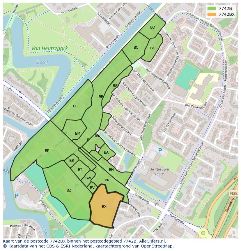 Afbeelding van het postcodegebied 7742 BX op de kaart.