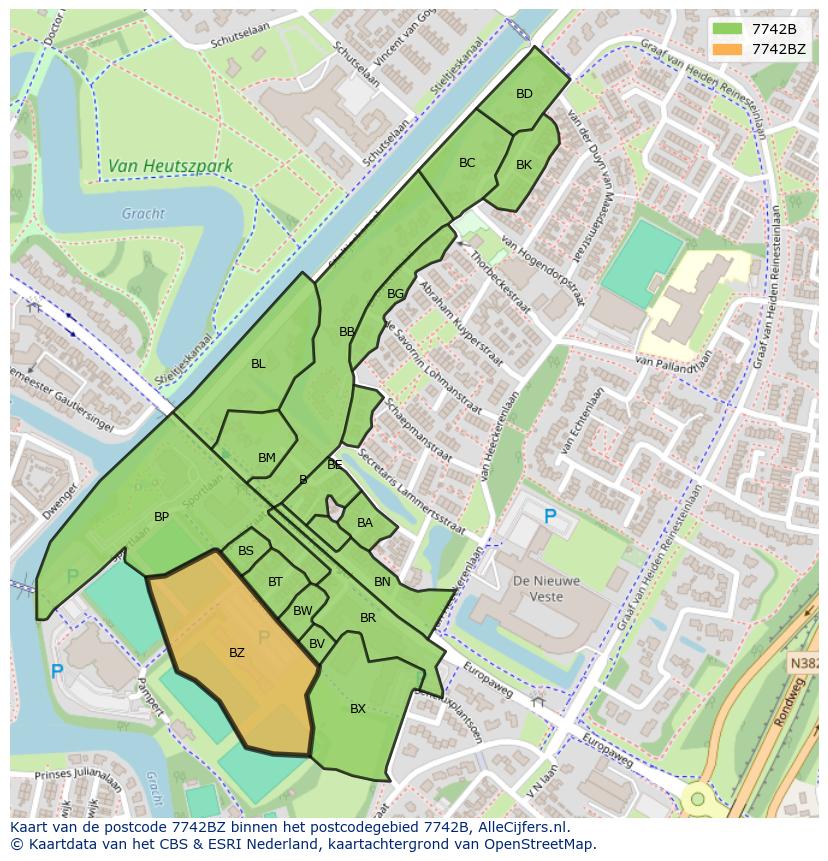 Afbeelding van het postcodegebied 7742 BZ op de kaart.
