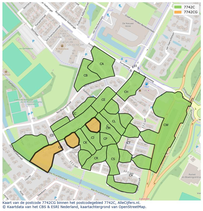 Afbeelding van het postcodegebied 7742 CG op de kaart.