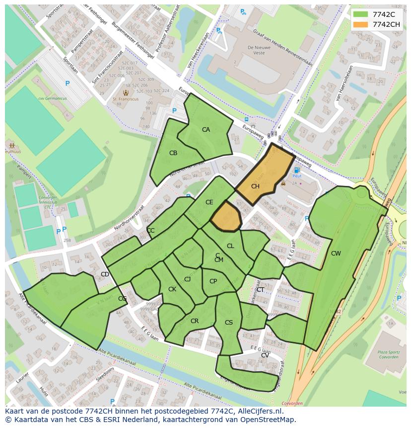 Afbeelding van het postcodegebied 7742 CH op de kaart.