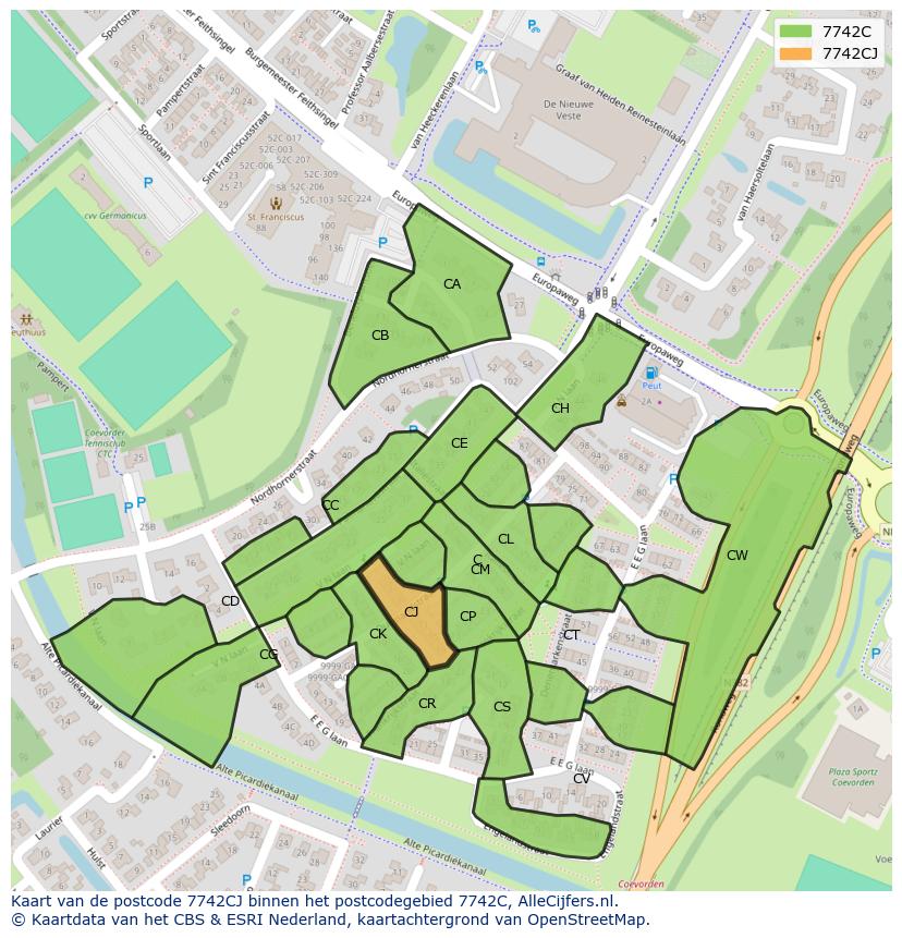 Afbeelding van het postcodegebied 7742 CJ op de kaart.