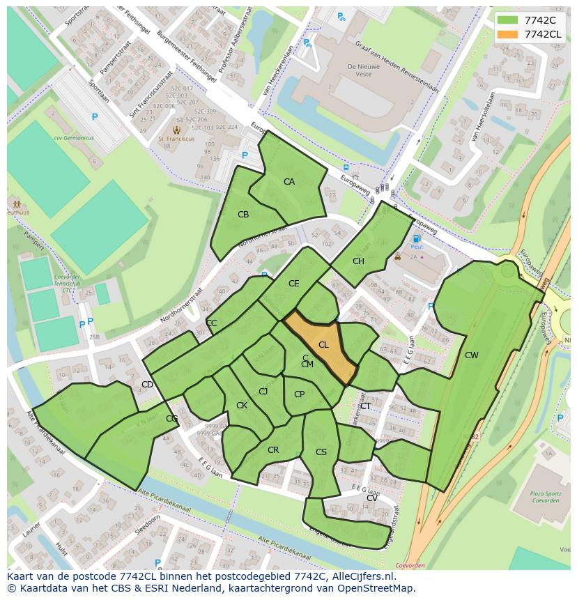 Afbeelding van het postcodegebied 7742 CL op de kaart.