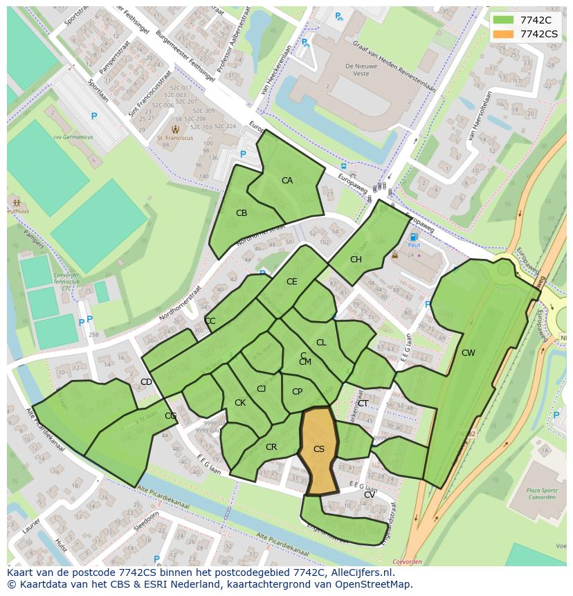 Afbeelding van het postcodegebied 7742 CS op de kaart.
