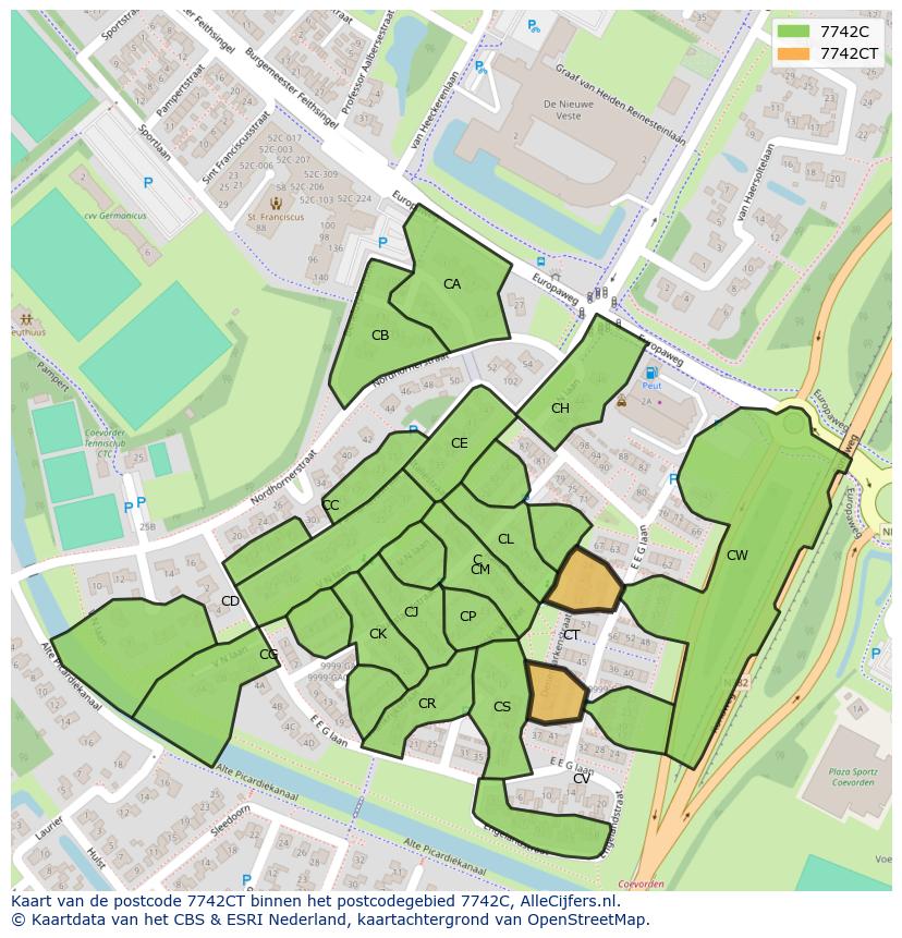 Afbeelding van het postcodegebied 7742 CT op de kaart.