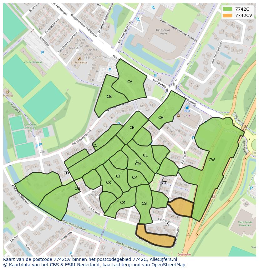 Afbeelding van het postcodegebied 7742 CV op de kaart.
