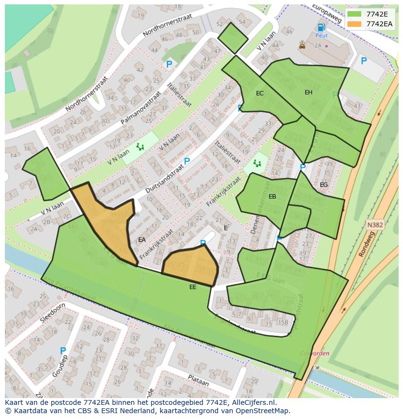Afbeelding van het postcodegebied 7742 EA op de kaart.