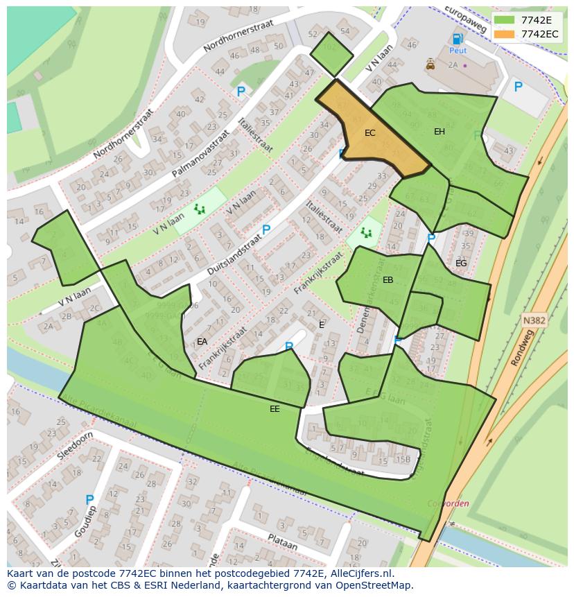 Afbeelding van het postcodegebied 7742 EC op de kaart.