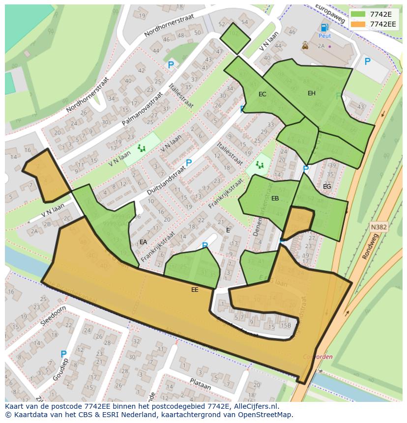 Afbeelding van het postcodegebied 7742 EE op de kaart.