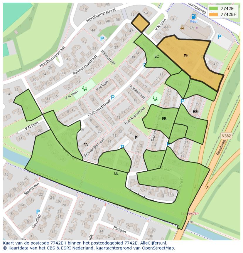 Afbeelding van het postcodegebied 7742 EH op de kaart.